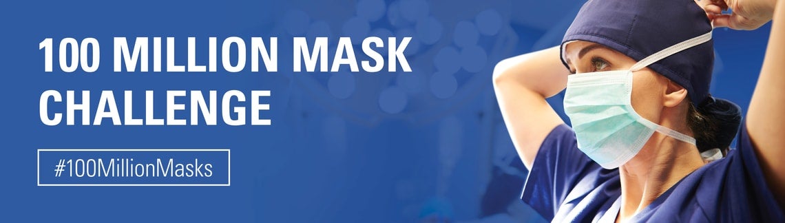 100 Million Mask Challenge banner. #100MillionMasks